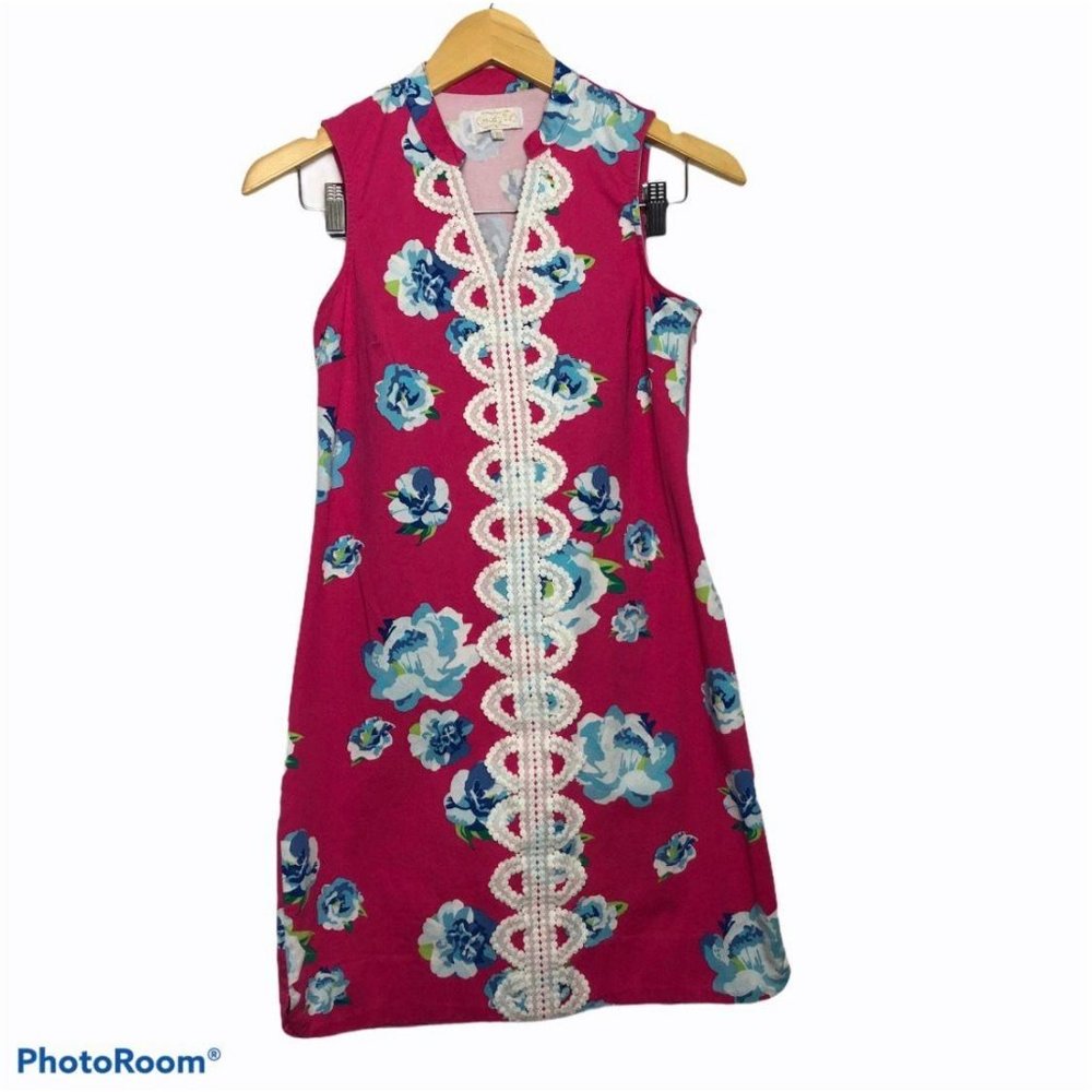 Mud Pie Floral Rose Lace Bodycon Spring Formal Event Preppy Mini Dress Pink XS